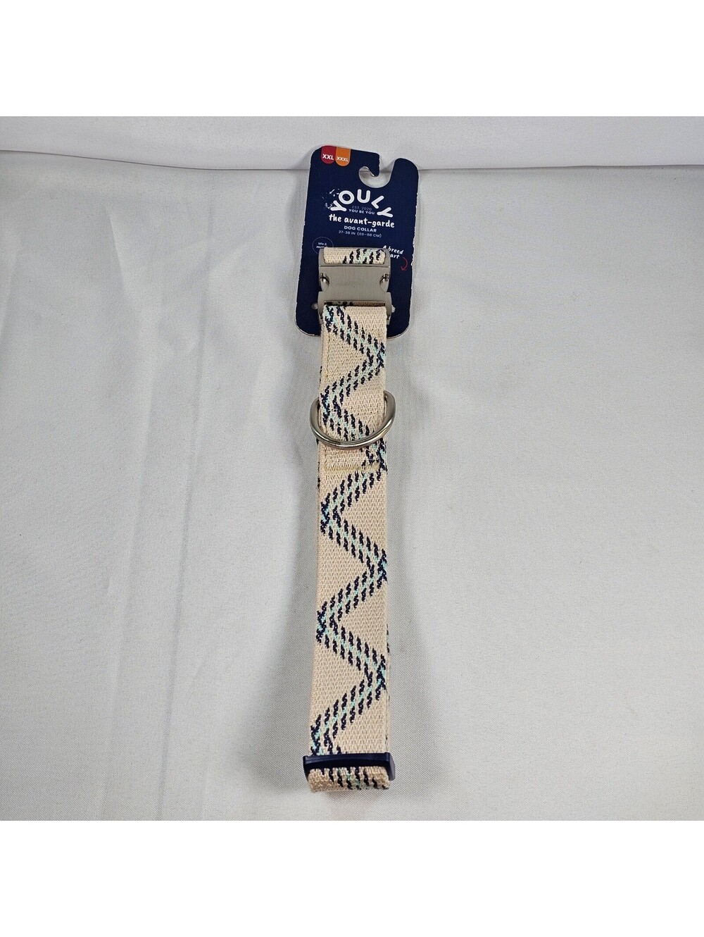 Youly The Avant-Garde Dog Collar XXL XXXL Cream Navy Zig Zag Woven Adjustable